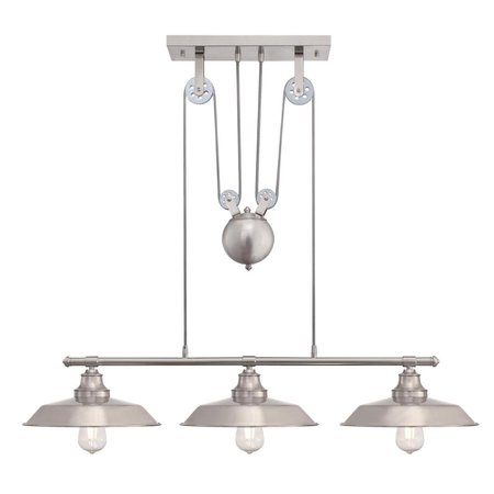 WESTINGHOUSE Pendant 60W 3-Light Pulley Iron Hill 12In, Brushed Nickel Shade 6369900
